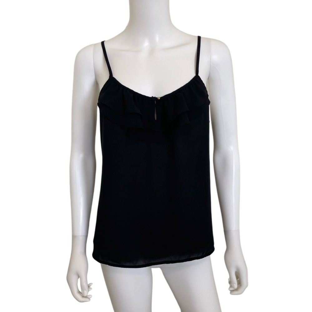 Black Ruffle Key Hole Tank Top - Picture 3 of 11
